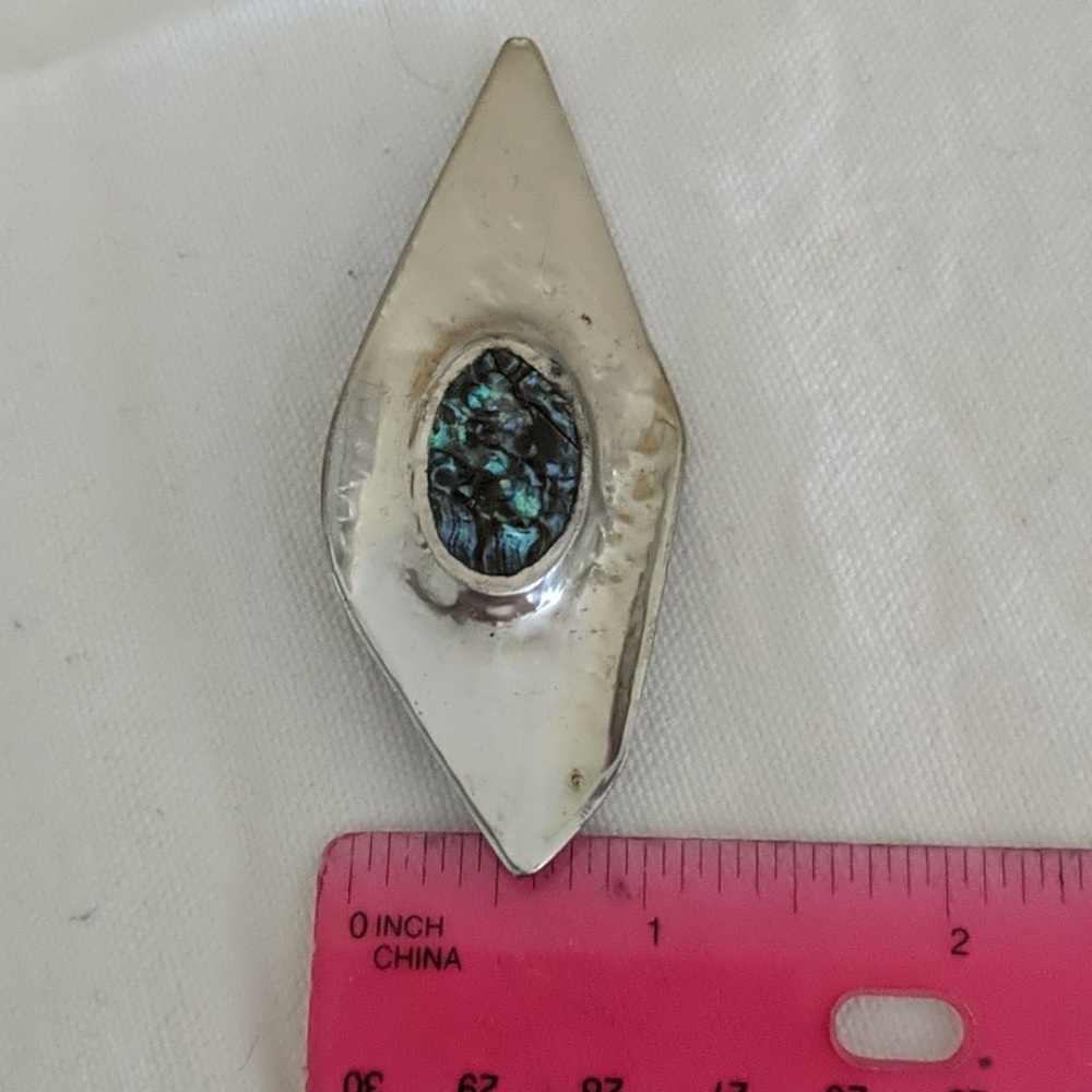 Silver and Blue Vintage Brooch with Shell Center - Picture 5 of 5